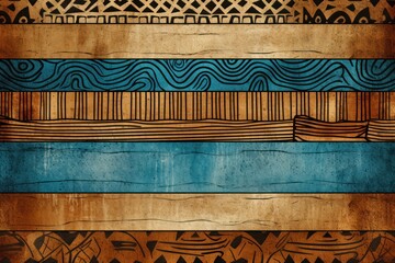 Sand, azure, and bronze seamless African pattern, tribal motifs grunge texture on textile