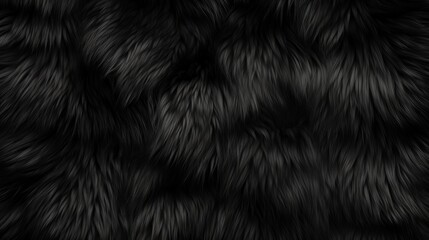 Deep black luxurious fur texture. Fur of black cat, puma, panther, fox, arctic fox, dog, bear, wolf. Animal skin design. Concept of luxury, softness, coziness, fashion background, monochrome elegance. - obrazy, fototapety, plakaty