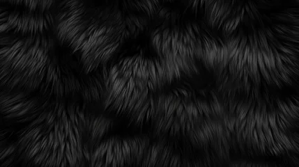 Fotobehang Deep black luxurious fur texture. Fur of black cat, puma, panther, fox, arctic fox, dog, bear, wolf. Animal skin design. Concept of luxury, softness, coziness, fashion background, monochrome elegance. © Jafree