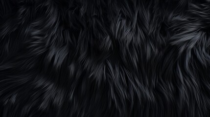 Deep black luxurious fur texture. Fur of black cat, puma, panther, fox, arctic fox, dog, bear. Animal skin design. Concept of luxury, softness, coziness, fashion background, monochrome elegance. - obrazy, fototapety, plakaty