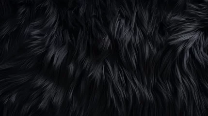Fotobehang Deep black luxurious fur texture. Fur of black cat, puma, panther, fox, arctic fox, dog, bear. Animal skin design. Concept of luxury, softness, coziness, fashion background, monochrome elegance. © Jafree