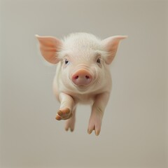 little piglet jumping on a white background 