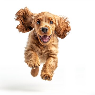cute spaniel pup jumping in the studio
