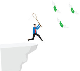 Chasing money that flies away from the abyss — Vector
