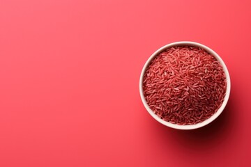 Red Rice in Bowl on Red Background AI Generated