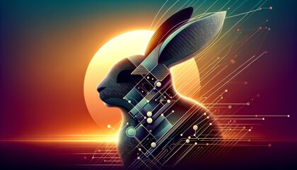 Abstract Digital Art of Rabbit, Futuristic Design Concept