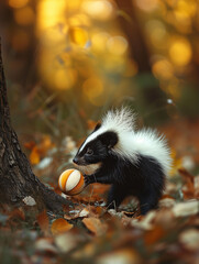 Naklejka premium A Photo of a Skunk Playing with a Ball in Nature