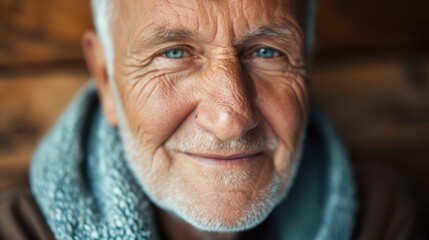 close-up portrait of happy senior man looking at camera - obrazy, fototapety, plakaty