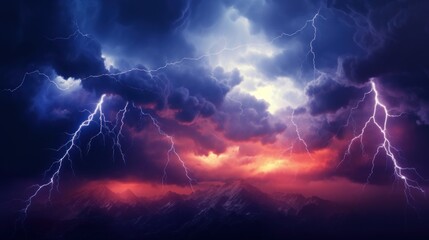 Majestic Lightning and Stormy Sky: A Powerful and Epic Nature Scene AI Generated - obrazy, fototapety, plakaty