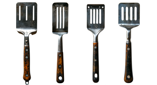 Stainless kitchen spatula isolated on transparent background ,generative ai