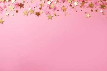 Bright and Festive Pink Confetti and Golden Stars on Pink Background AI Generated
