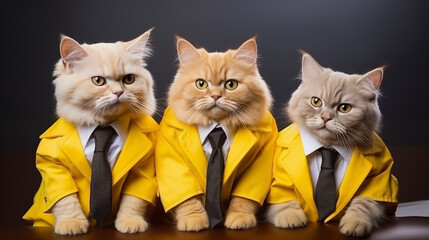 Cute funny cats group as business team dressed in suits