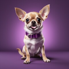 Impressed Chihuahua Dog Looking at Camera on Purple Background AI Generated