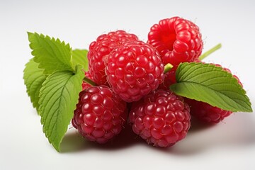 Fresh Raspberries on White Background AI Generated
