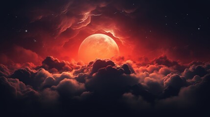 Fantasy cloudscape with full moon and stars. 3D rendering Generative AI