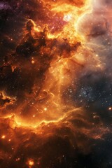 Fototapeta premium Complex cosmic scene showing the birth of a star, with detailed gas clouds and celestial bodies.