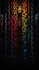 Colored Chains Hanging in a Dark Dungeon Generative AI