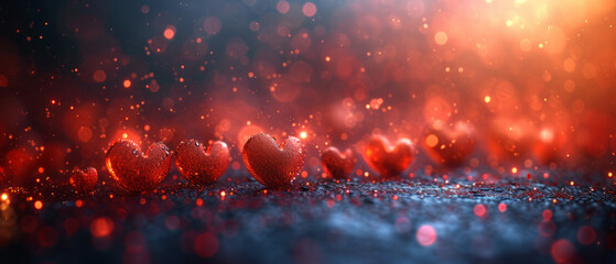 St. Valentine's Day red bokeh background with hearts, place for text.generative ai - obrazy, fototapety, plakaty