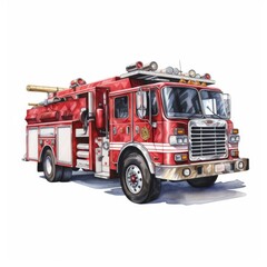 A red fire truck on a white background
