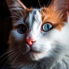 A Turkish Van cat (Felis catus) showcasing dichromatic eyes