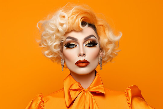 Stunning portrait of a drag queen with elaborate make up and hair