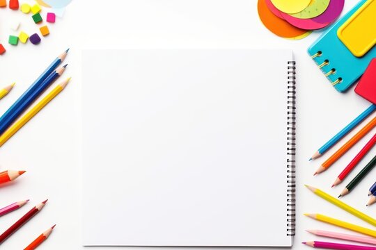 Back to School Stationery on White Background AI Generated