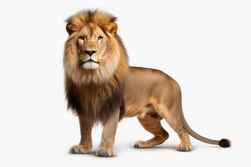 Male lion isolated on white background. Side view. 3D illustration.