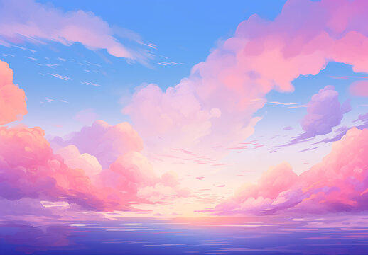 Cotton candy skies over serene waters background wallpaper