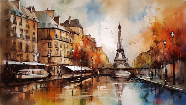 Fototapeta France, Paris, watercolor