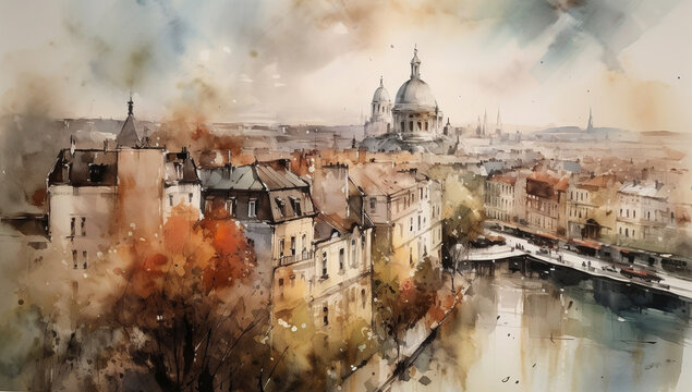 France, Paris, watercolor