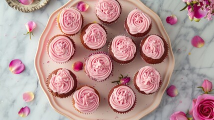 Cupcakes with vibrant pink frosting and sprinkles generative ai
