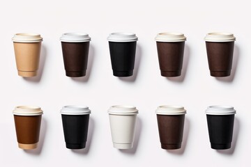 Set of Paper Take-Away Cups of Different Black Coffee Isolated on White Background - Top View AI Generated