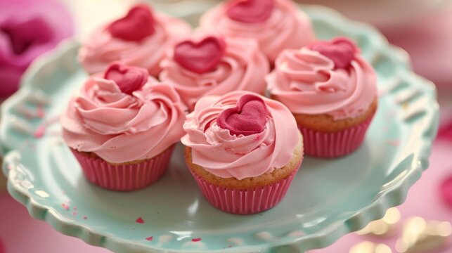 Cupcakes with vibrant pink frosting and sprinkles generative ai