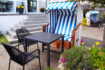 city landscape. summer cafe on the city street