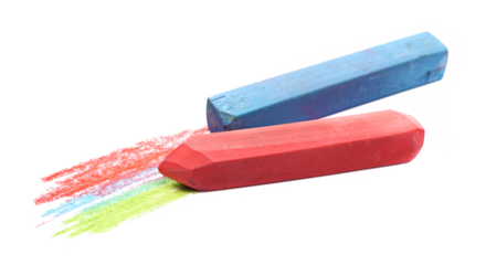 Red and blue chalk with scribble isolated on white