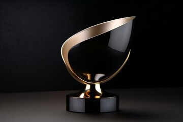 Minimalistic black and gold trophy cup on a dark background. Generative AI