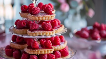Heart-shaped tarts with raspberry filling generative ai