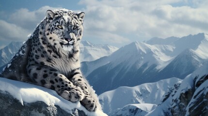 Snow Leopard in Snow Mountains AI Generated