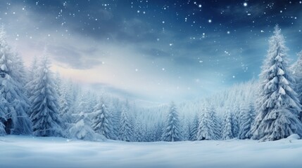 Fototapeta na wymiar Winter Wonderland: Snow-Covered Fir Trees in a Beautiful Forest AI Generated