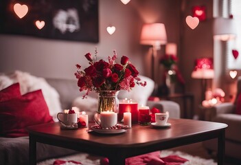 Valentine's Day Interior design decorated room Cozy