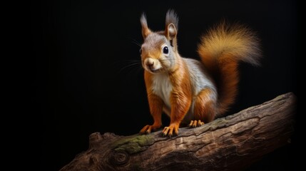 Squirrel Sitting on Tree Branch. Generative AI.