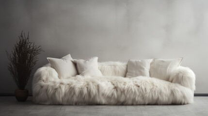 Fototapeta na wymiar Interior of a modern living room with white sofa and pillows Generative AI