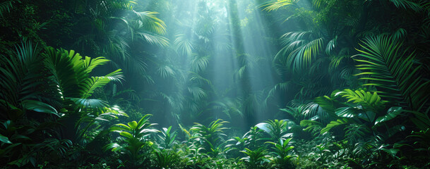 dark jungle environment with some tall plants on it, in the style of realistic usage of light and color