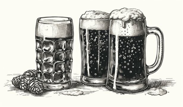 beer glasses isolated on white Generative AI