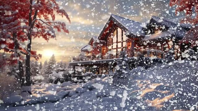 Winter home with snow