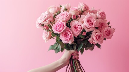 Delicate hands lovingly arrange a stunning bouquet of garden roses, their pink petals exuding beauty and grace, ready to brighten any indoor space with the artistry of floristry