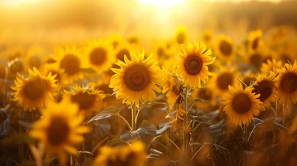 Rollo Sunflowers in a golden field, creating a bright and warm natural background generative ai © Kelly