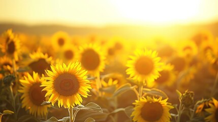 Fototapeta premium Sunflowers in a golden field, creating a bright and warm natural background generative ai