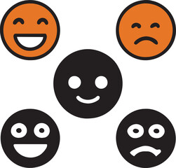 many emojis shapes, different color separate each icon, icon