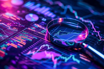 A mesmerizing display of vibrant electronics as a violet circuit pulses to the beat of music under the magnifying glass